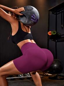 Solea Cove Seamless Wide Waistband Scrunch Butt Sports ShortsWomen Sweat Short, Gym Short, Biker Short - Purple - View 6