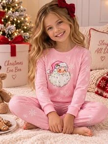 SHEIN 青少年女孩秋冬聖誕可愛時尚百搭派對長袖褲裝套裝 日常居家穿著修身款 - 彩色 - 查看 7