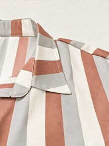 Trelyra Women's Casual Commute Single-Breasted Contrast Color Striped Shirt - Multicolor - View 5