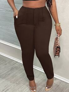 Slaydiva New Arrival/Easter/Western Style Summer Solid Color Wrap Pleated High Waist Cropped Work Pants For Women - Brown - View 5