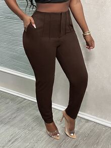 Slaydiva New Arrival/Easter/Western Style Summer Solid Color Wrap Pleated High Waist Cropped Work Pants For Women - Brown - View 4