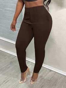 Slaydiva New Arrival/Easter/Western Style Summer Solid Color Wrap Pleated High Waist Cropped Work Pants For Women - Brown - View 6