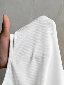 Slaydiva Top de tirantes sin mangas blanco acanalado de estilo casual de verano sencillo para mujer con cuello en pico, fruncido lateral y regular - Blanco - Ver 8