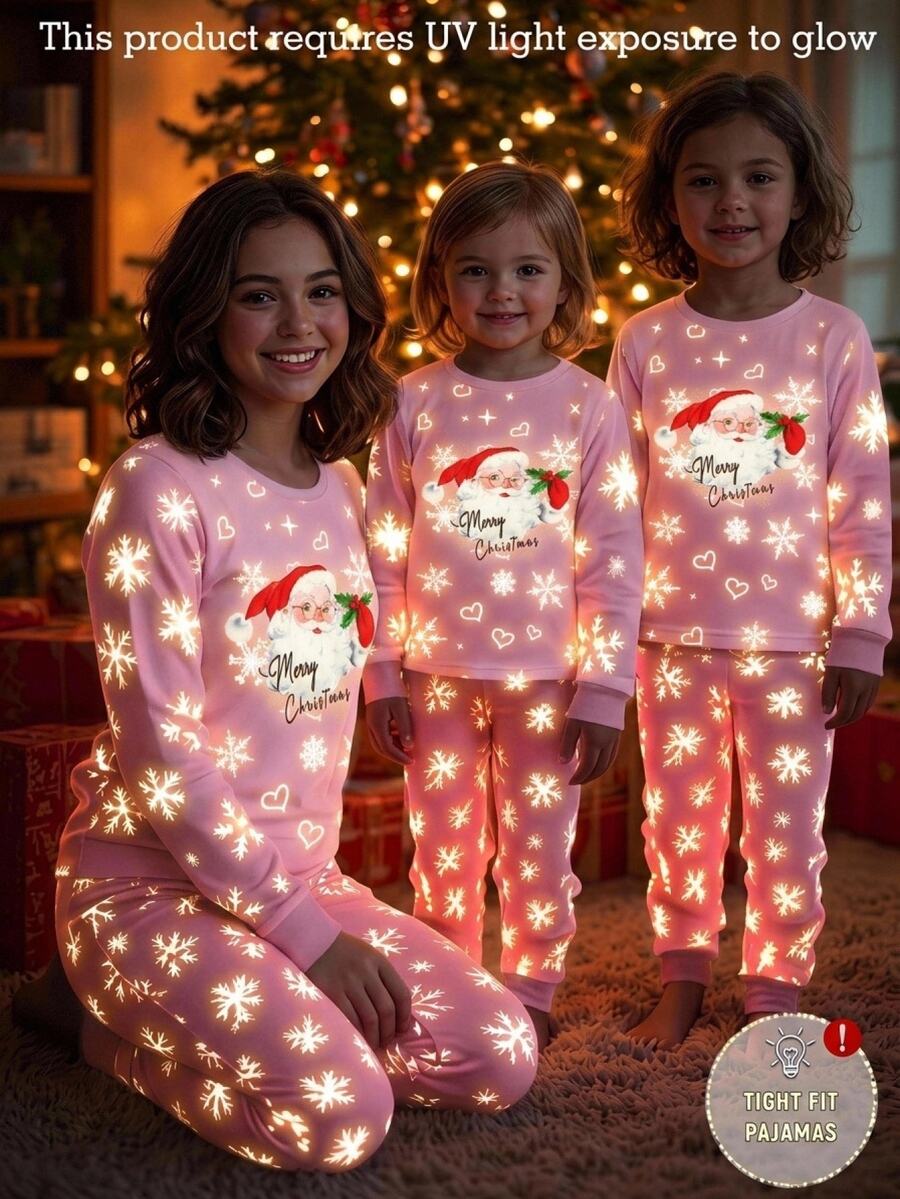 SHEIN Tween Girls Tween Girl Autumn/Winter Christmas Cute Fashion Versatile Party Long Sleeve Long Pants Set, Daily Snug Fit Home Wear - Multicolor - View 1