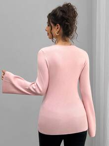 Momance Maternity Casual Comfortable Solid Color Crew Neck Long Sleeve Sweater, Versatile For Daily Wear - Dusty Pink - View 3