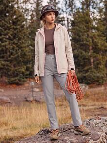 In My Nature Women's Zipper Contrast Color Outdoor Fashion Hooded Windbreaker Jacket - Apricot - View 4