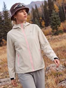 In My Nature Women's Zipper Contrast Color Outdoor Fashion Hooded Windbreaker Jacket - Apricot - View 1