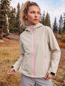 In My Nature Women's Zipper Contrast Color Outdoor Fashion Hooded Windbreaker Jacket - Apricot - View 3