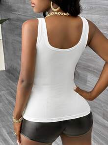 Slaydiva Women's Casual Basic All-Match Racerback Sleeveless Deep V-Neck Rib Knit Camisole Tank Top, White Everyday Daytime Summer - White - View 3