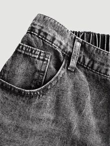 SHEIN MOD Celana Jeans Abu-abu Potongan Lurus Longgar Ukuran Besar, Pakaian Musim Panas untuk Wanita, Formal, Liburan, Kasual, Longgar - Light Grey - View 4