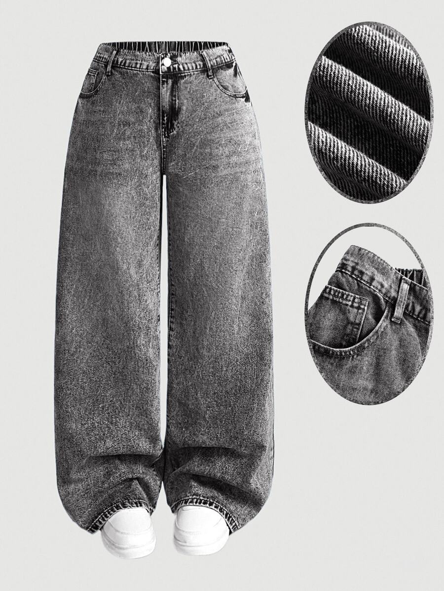 SHEIN MOD Plus Size Relaxed Fit Straight Leg Grey Jeans,Summer Clothes For Women Formal Vacation Casual Baggy