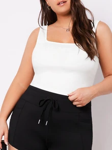 SHEIN BASICS Women's Plus Size Basic White Square Neck Sleeveless Crop Top Tank Perfect For Summer - White - View 5