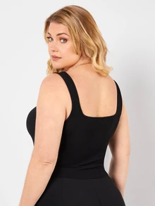 SHEIN BASICS Plus Size Square Neck Basic Tank Top For Women Comfortable Sleeveless Casual Camisole - Black - View 3