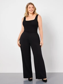 SHEIN BASICS Plus Size Square Neck Basic Tank Top For Women Comfortable Sleeveless Casual Camisole - Black - View 4