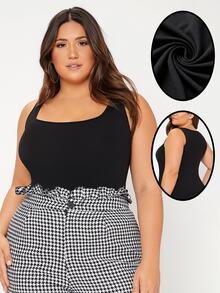 SHEIN BASICS Plus Size Square Neck Basic Tank Top For Women Comfortable Sleeveless Casual Camisole - Black - View 2