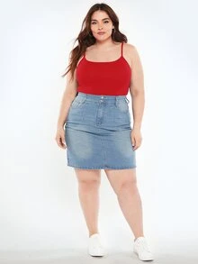 SHEIN BASICS Plus Size Solid Color Slim Spaghetti Strap Baggy Básica Smart Traditional Tank Top Summer Birthday Evening Formal Vacation Red Casual - Red - View 4