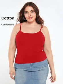 SHEIN BASICS Plus Size Solid Color Slim Spaghetti Strap Baggy Básica Smart Traditional Tank Top Summer Birthday Evening Formal Vacation Red Casual - Red - View 8