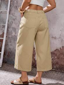 EMERY ROSE EMERY ROSE Plus Size Women's Pocket Side Slit Wide Leg Loose Casual 80s Baggy Cropped Denim Jeans Formal Vacation Graduation Khaki Autumn - Khaki - View 3