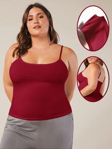 SHEIN BASICS Plus Solid Cami Top Summer Tops Summer Outfit For Women Formal Home Wear Red Casual Traditional Classy Formal Home Wear - Burgundy - View 9
