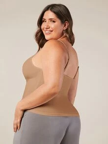 SHEIN BASICS Plus Solid Cami Top Summer Tops Summer Outfit For Women Formal Home Wear Evening Camel Casual Traditional Baggy - Khaki - View 2