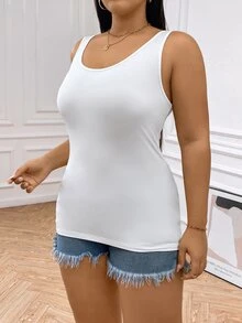 SHEIN Essnce 大尺碼 Caisole 女款兩件式背心，鏤空設計，夏季毛衣式正式晚裝度假風，白色滿版休閒優雅貼身款 - 白色 - 查看 6