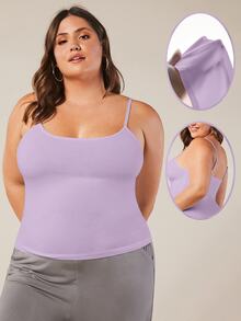 SHEIN BASICS Plus Size Women Solid Color Fitted Casual Básica Traditional Baggy Elegant Versatile Camisole Light Purple Summer Tops Office Vacation Formal - Mauve Purple - View 10