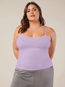SHEIN BASICS Plus Size Women Solid Color Fitted Casual Básica Traditional Baggy Elegant Versatile Camisole Light Purple Summer Tops Office Vacation Formal - Mauve Purple - View 2