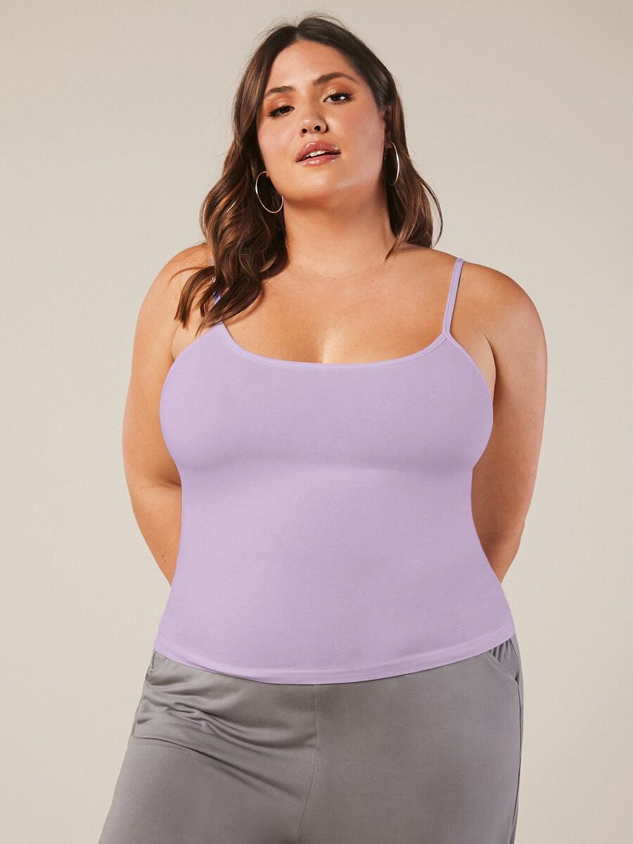 SHEIN BASICS Plus Size Women Solid Color Fitted Casual Básica Traditional Baggy Elegant Versatile Camisole Light Purple Summer Tops Office Vacation Formal