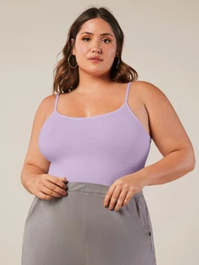 SHEIN BASICS Plus Size Women Solid Color Fitted Casual Básica Traditional Baggy Elegant Versatile Camisole Light Purple Summer Tops Office Vacation Formal - Mauve Purple - View 4