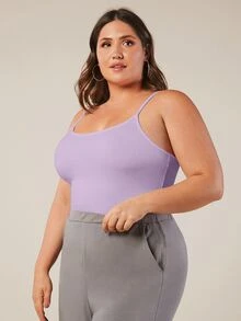 SHEIN BASICS Plus Size Women Solid Color Fitted Casual Básica Traditional Baggy Elegant Versatile Camisole Light Purple Summer Tops Office Vacation Formal - Mauve Purple - View 7