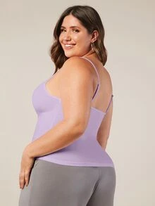 SHEIN BASICS Plus Size Women Solid Color Fitted Casual Básica Traditional Baggy Elegant Versatile Camisole Light Purple Summer Tops Office Vacation Formal - Mauve Purple - View 3