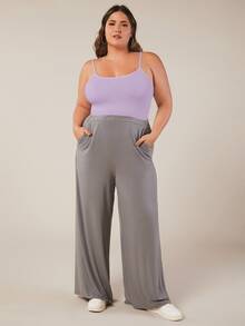 SHEIN BASICS Plus Size Women Solid Color Fitted Casual Básica Traditional Baggy Elegant Versatile Camisole Light Purple Summer Tops Office Vacation Formal - Mauve Purple - View 5