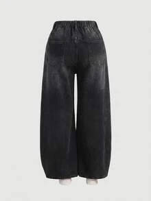 SHEIN MOD Plus Size Women Loose Fit Ripped Black Wide Leg Jeans Vacation Beach Summer Grunge 80's - Black - View 3