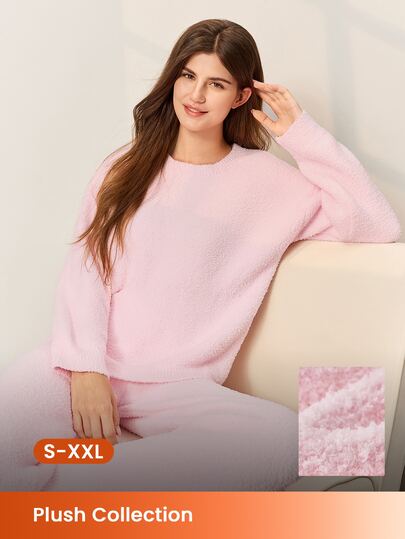 LUVLETTE Winter Fuzzy Fleece Crewneck Pullover & Pants Loungewear Pajama Set As Outerwear Fall Pajamas ClothesMatching Sets Fashion Casual Comfy Outfits