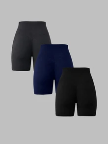 Sweetra 3PCS Women Plus Size Sports Shorts - Multicolor - View 3