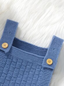SHEIN Baby Boy Solid Cable Knit Jumpsuit Without Hat And Tee Autumn Fall - Blue - View 3