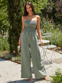 KARISMINA Women's Solid Color Bandeau Jumpsuit, Casual And Simple Style - Green - View 1