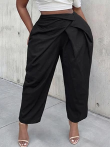 Slaydiva Plus Size Elegant Black Summer Holiday For Women, Classy Silk Pants, For Party Evening Formal Evening Formal Formal Office, Work, Casual - Black - View 8