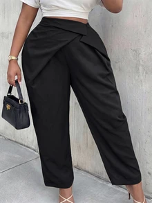 Slaydiva Plus Size Elegant Black Summer Holiday For Women, Classy Silk Pants, For Party Evening Formal Evening Formal Formal Office, Work, Casual - Black - View 10