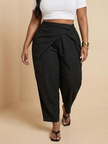 Slaydiva Plus Size Elegant Black Summer Holiday For Women, Classy Silk Pants, For Party Evening Formal Evening Formal Formal Office, Work, Casual - Black - View 4
