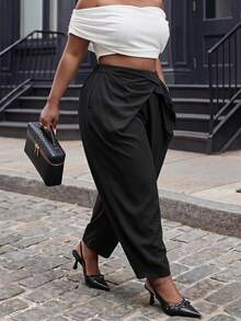 Slaydiva Plus Size Elegant Black Summer Holiday For Women, Classy Silk Pants, For Party Evening Formal Evening Formal Formal Office, Work, Casual - Black - View 2
