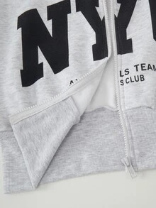 SHEIN 青少年女孩 2 件組連帽衫套裝 拉鍊休閒酷女孩運動風 寬鬆針織 開學季復古秋季字母灰色學生穿搭 - 灰色 - 查看 6