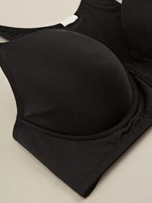 Bralution Black Underwire Molded Cup High Support Push-Up Lifting Front Closure Side-Smoothing Minimalist Comfortable Plus Size Bra - Black - View 6
