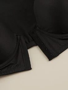 Bralution Black Underwire Molded Cup High Support Push-Up Lifting Front Closure Side-Smoothing Minimalist Comfortable Plus Size Bra - Black - View 4