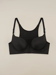 Bralution Black Underwire Molded Cup High Support Push-Up Lifting Front Closure Side-Smoothing Minimalist Comfortable Plus Size Bra - Black - View 1