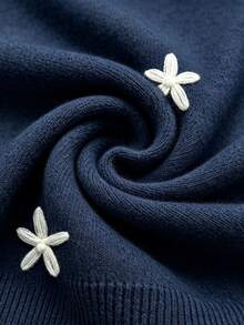 Cévolie Women's Applique Decor Long Sleeve Single-Breasted Knit Cardigan - Blue - View 6