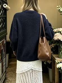 Cévolie Women's Applique Decor Long Sleeve Single-Breasted Knit Cardigan - Blue - View 2