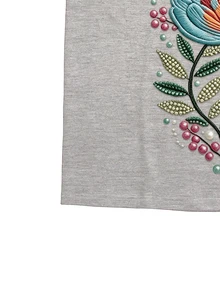EMERY ROSE [Printed Design] Dark Green Floral Round Neck Short Sleeve Fashionable Plus Size T-Shirt, Vacation Summer Smart Casual Elegant Tea Party - Multicolor - View 4