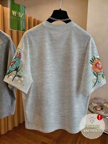 EMERY ROSE [Printed Design] Dark Green Floral Round Neck Short Sleeve Fashionable Plus Size T-Shirt, Vacation Summer Smart Casual Elegant Tea Party - Multicolor - View 3
