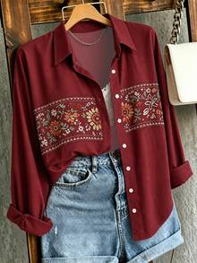 SHEIN Holidaya Women's Casual Floral Print Shirt For Vacation - Red - View 3